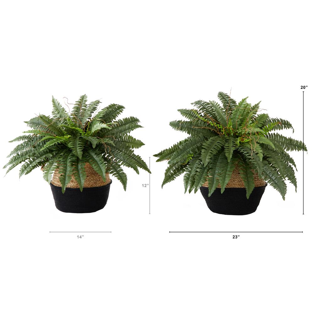 23in. Artificial Boston Fern Plant with Handmade Jute & Cotton Basket DIY KIT. Picture 5
