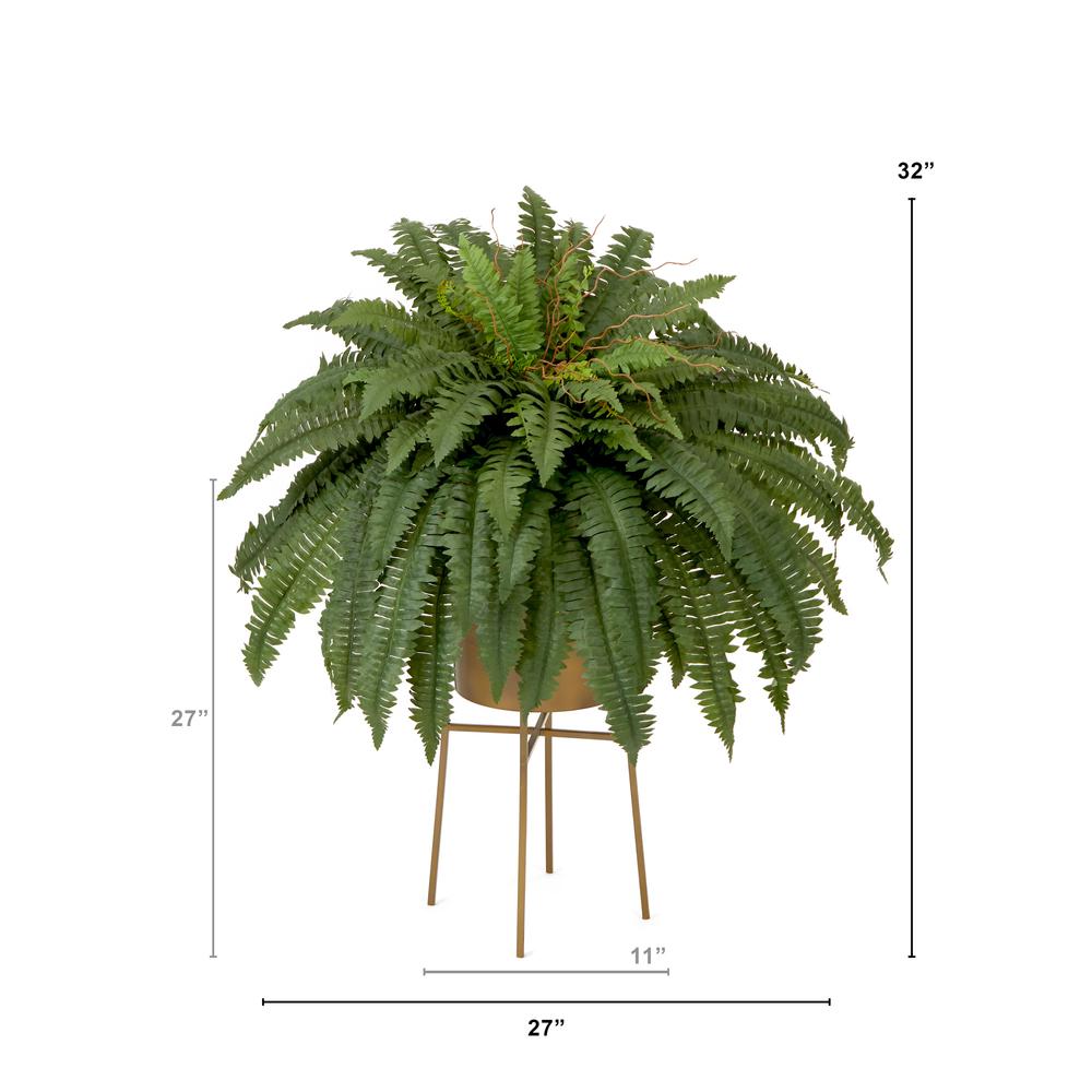 32in. Artificial Boston Fern Plant with Metal Planter with Stand DIY KIT. Picture 2