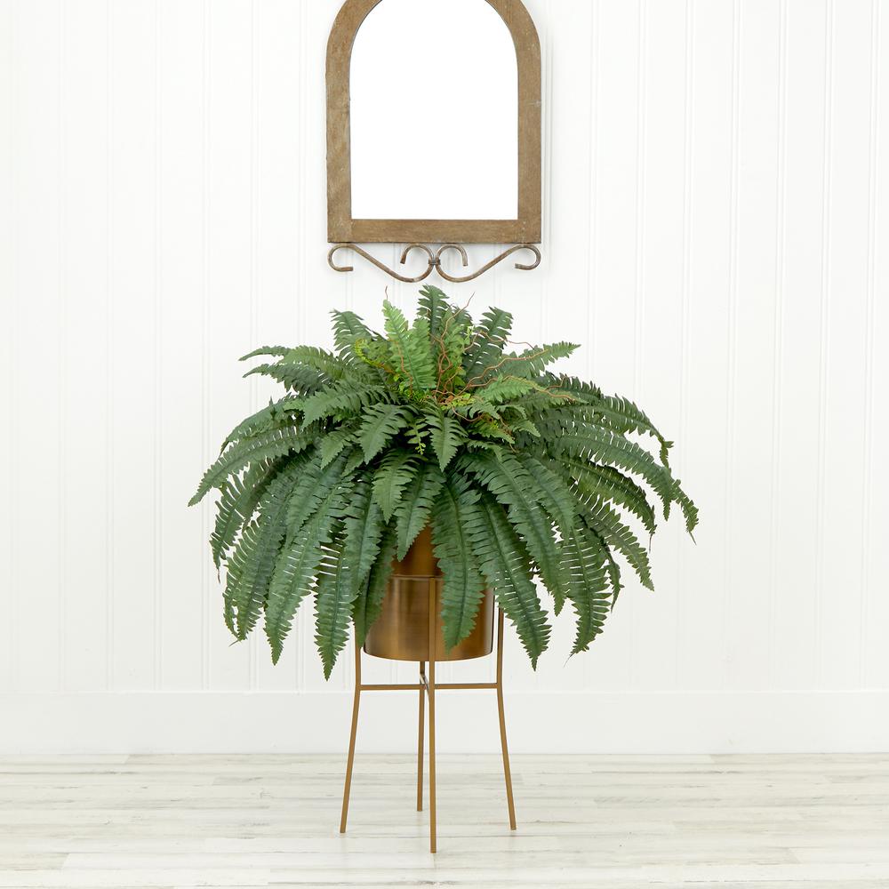 32in. Artificial Boston Fern Plant with Metal Planter with Stand DIY KIT. Picture 4