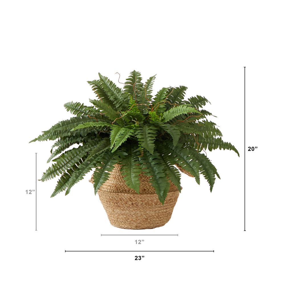 23in. Artificial Boston Fern Plant with Handmade Jute & Cotton Basket DIY KIT. Picture 2