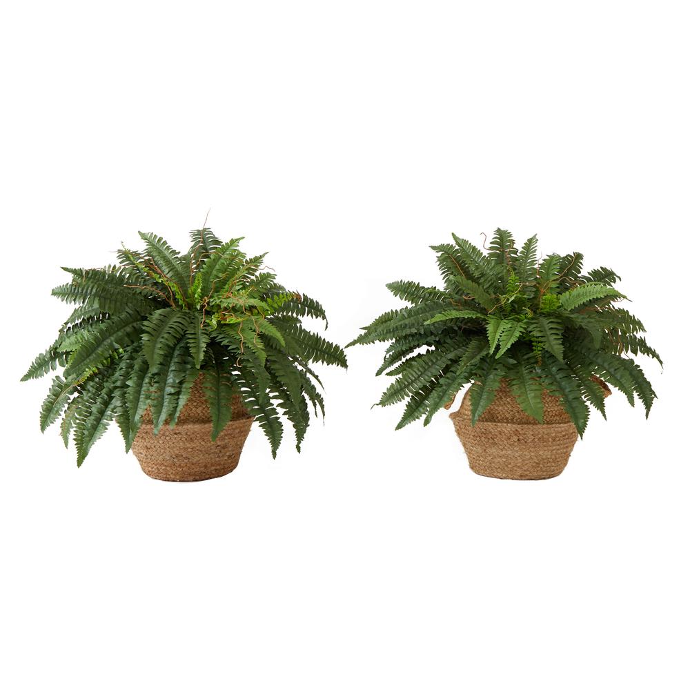23in. Artificial Boston Fern Plant with Handmade Jute & Cotton Basket DIY KIT. Picture 8