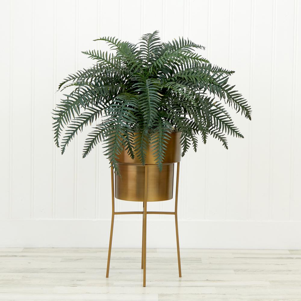 34in. Artificial River Fern Plant in Metal Planter with Stand DIY KIT. Picture 3