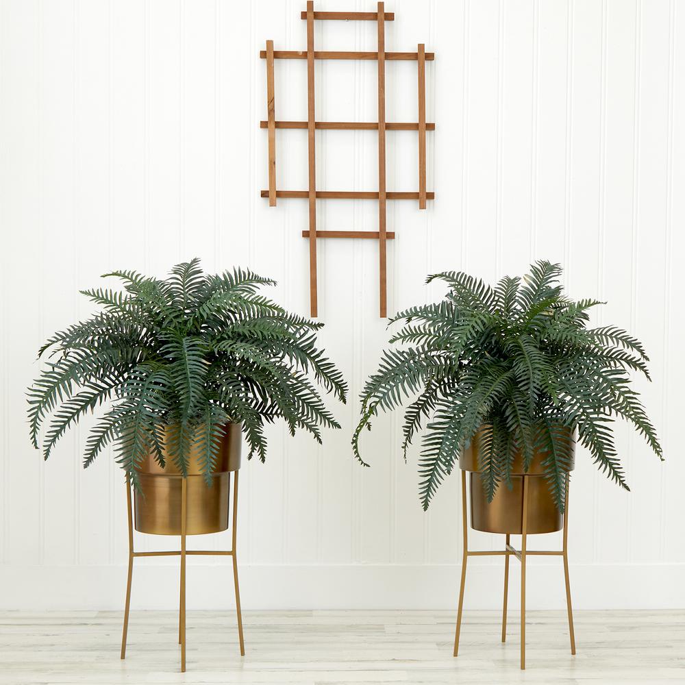 34in. Artificial River Fern Plant in Metal Planter with Stand DIY KIT. Picture 6