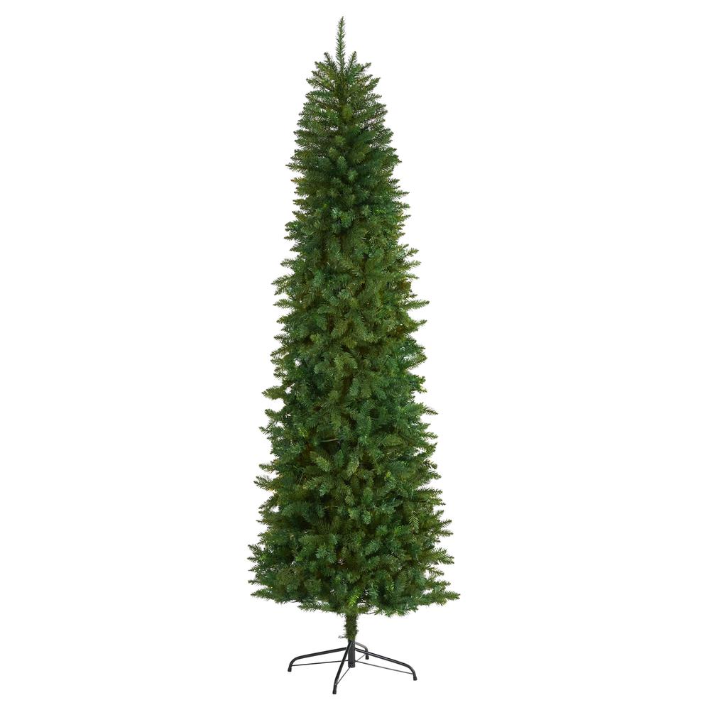 8ft. Slim Green Mountain Pine Artificial Christmas Tree. Picture 1