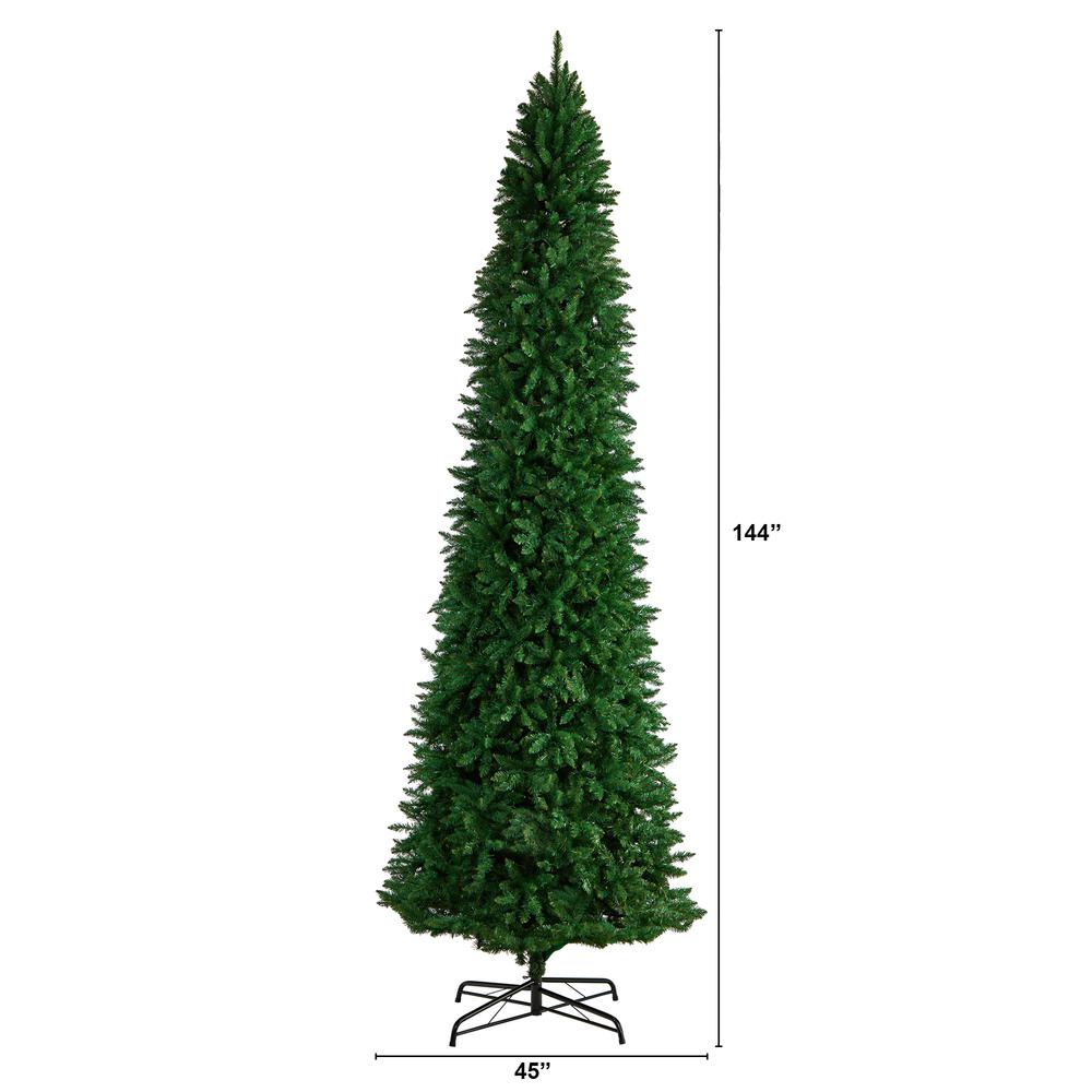 12ft. Slim Green Mountain Pine Artificial Christmas Tree. Picture 2