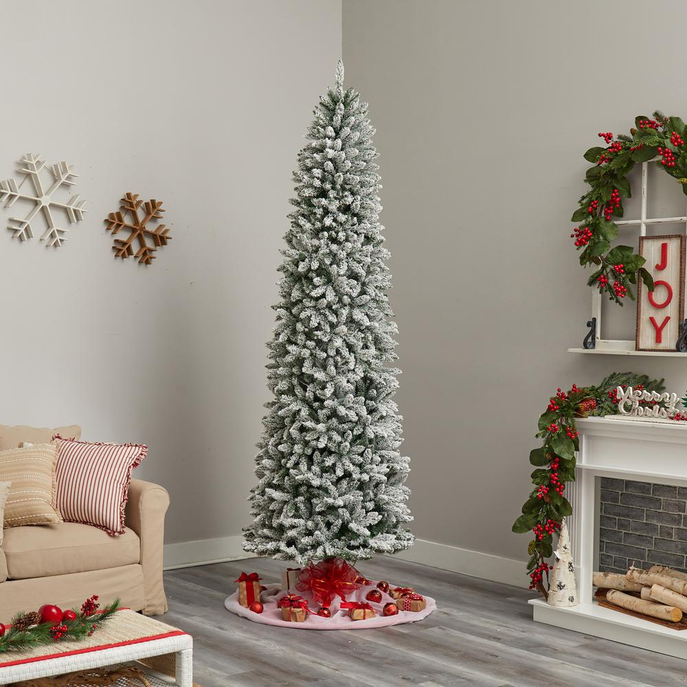 9ft. Slim Flocked Montreal Fir Artificial Christmas Tree. Picture 7