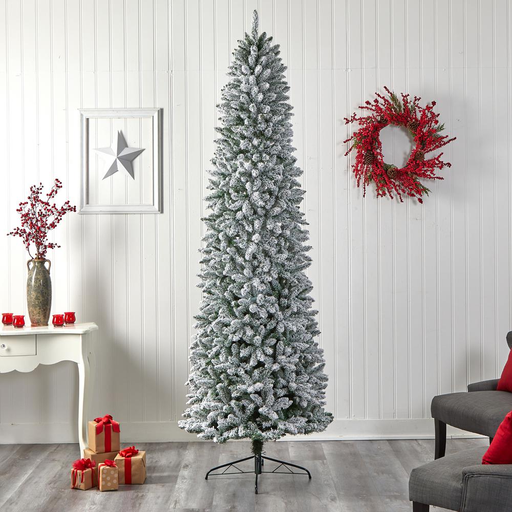9ft. Slim Flocked Montreal Fir Artificial Christmas Tree. Picture 6