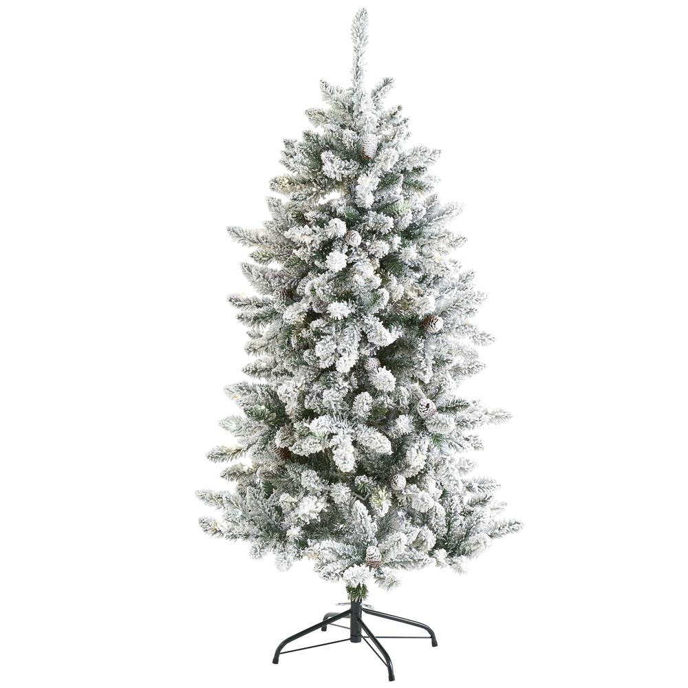 5ft. Flocked Livingston Fir Artificial Christmas Tree with Pine Cones. Picture 1