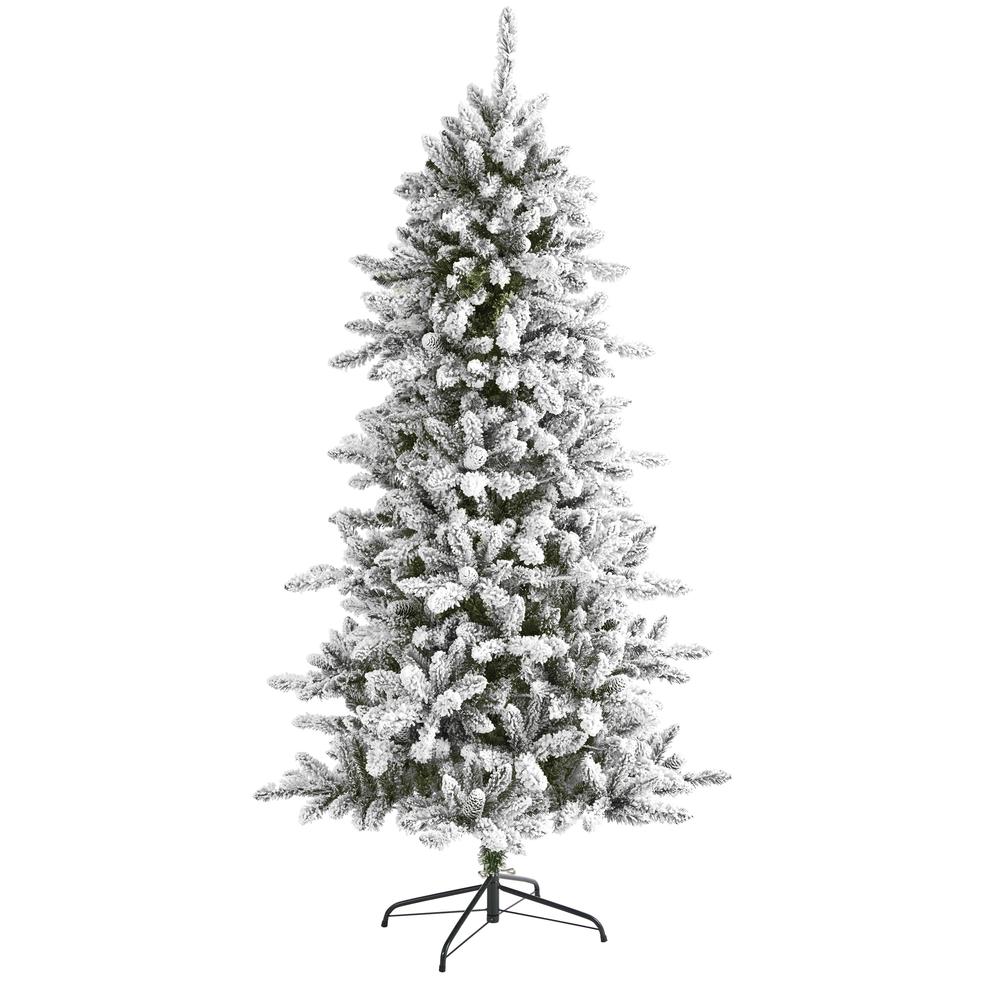 6ft. Flocked Livingston Fir Artificial Christmas Tree with Pine Cones. Picture 1