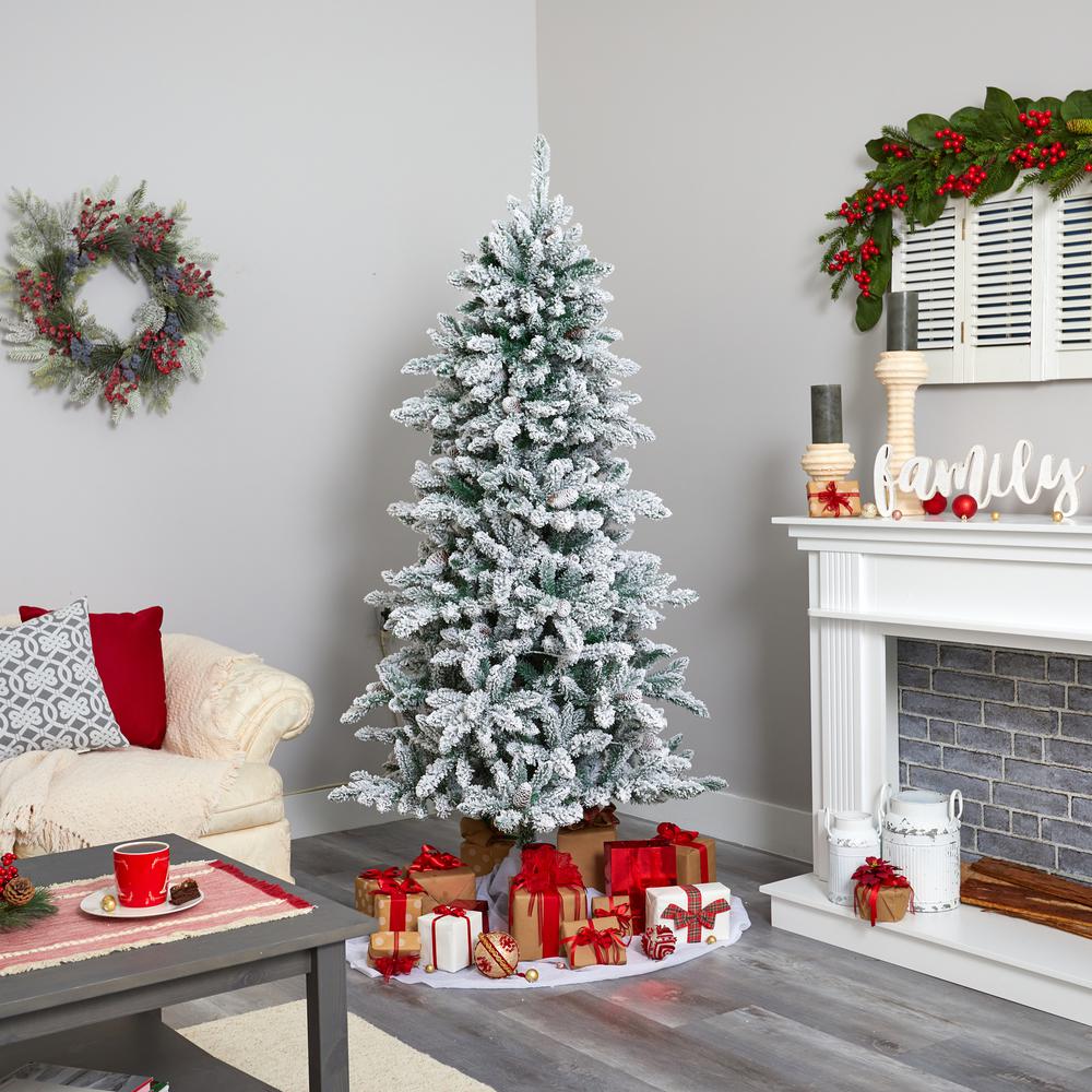 6ft. Flocked Livingston Fir Artificial Christmas Tree with Pine Cones. Picture 6