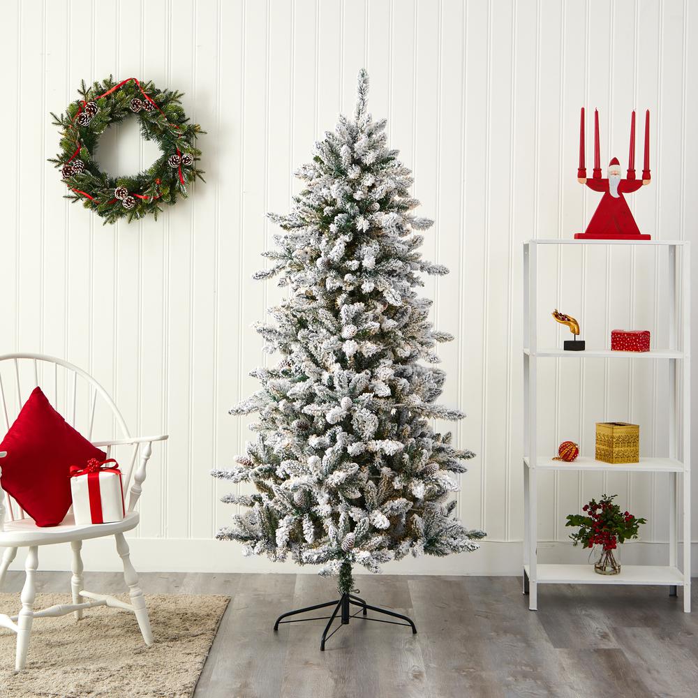 6ft. Flocked Livingston Fir Artificial Christmas Tree with Pine Cones. Picture 5