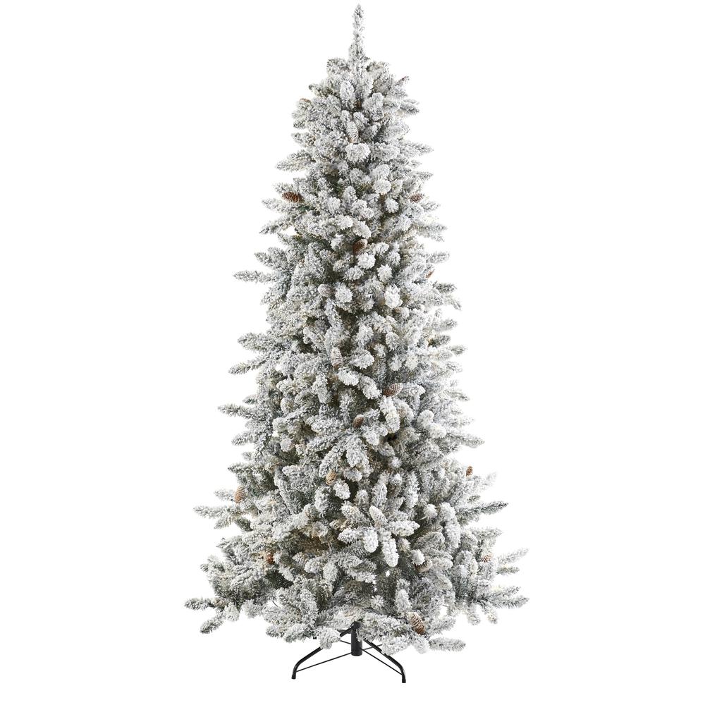 7.5ft. Flocked Livingston Fir Artificial Christmas Tree with Pine Cones. Picture 1