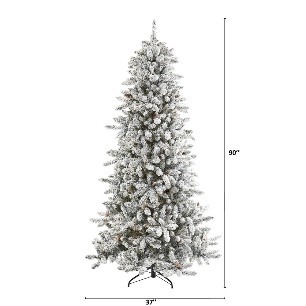 7.5ft. Flocked Livingston Fir Artificial Christmas Tree with Pine Cones. Picture 2