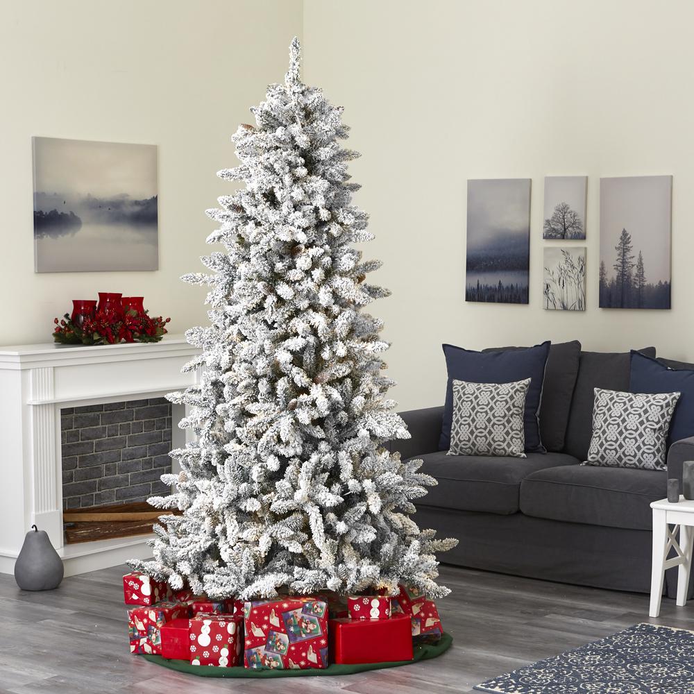 7.5ft. Flocked Livingston Fir Artificial Christmas Tree with Pine Cones. Picture 7