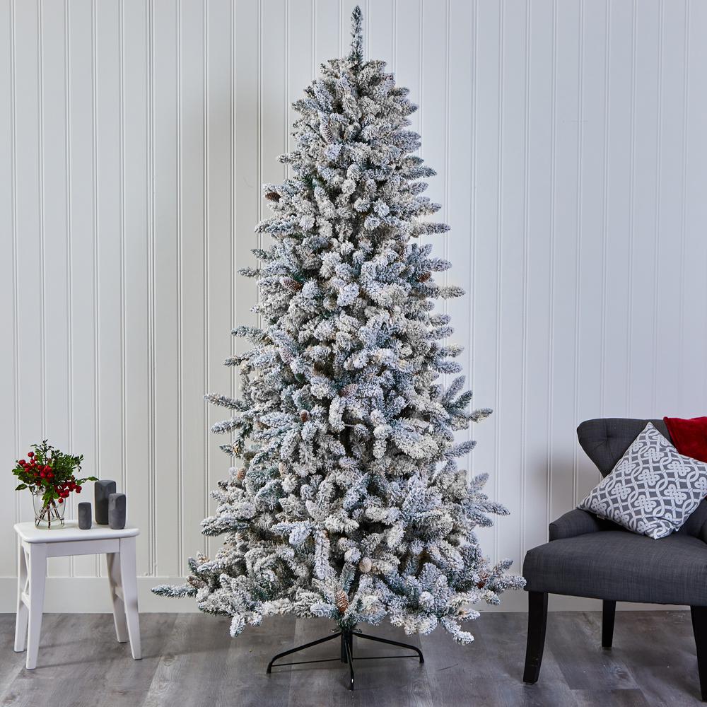 7.5ft. Flocked Livingston Fir Artificial Christmas Tree with Pine Cones. Picture 6