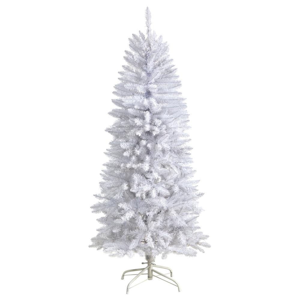 5ft. Slim White Artificial Christmas Tree with 491 Bendable Branches. Picture 1