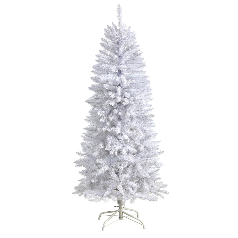 5ft. Slim White Artificial Christmas Tree with 491 Bendable Branches. Picture 3