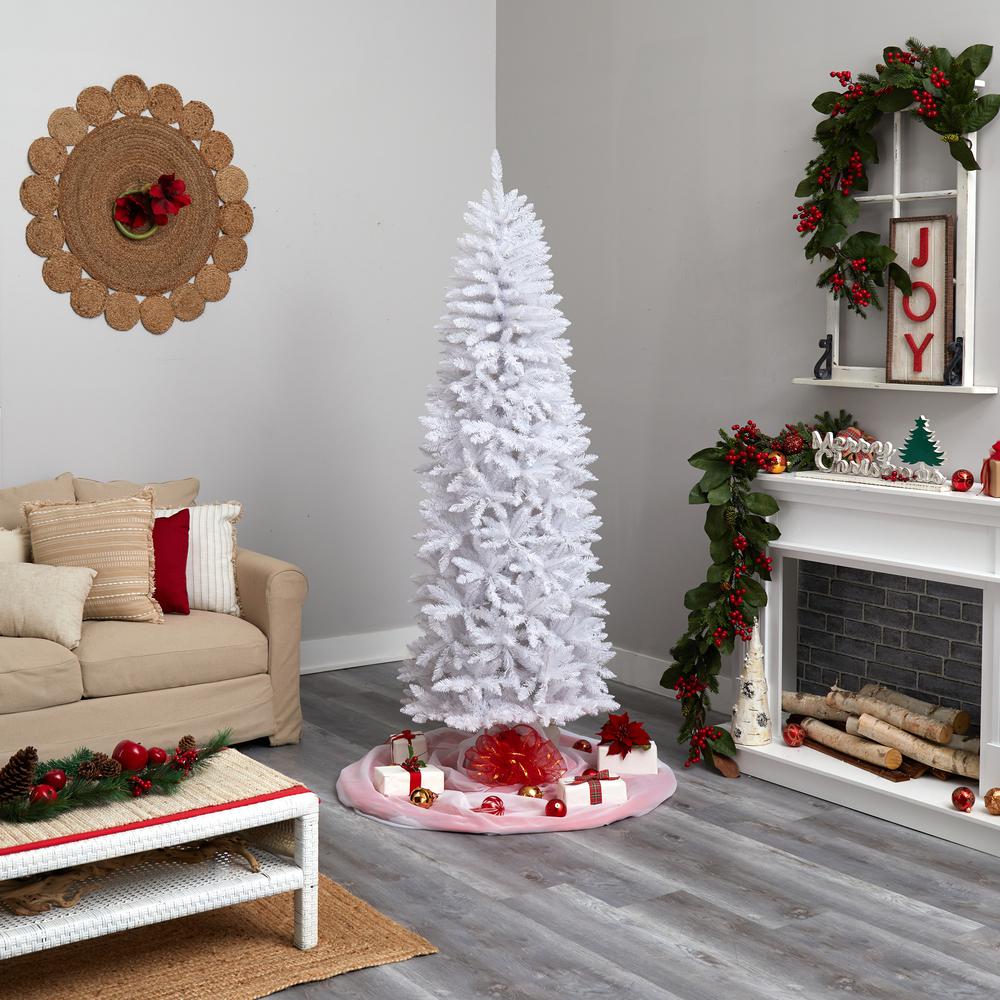7ft. Slim White Artificial Christmas Tree with 995 Bendable Branches. Picture 6