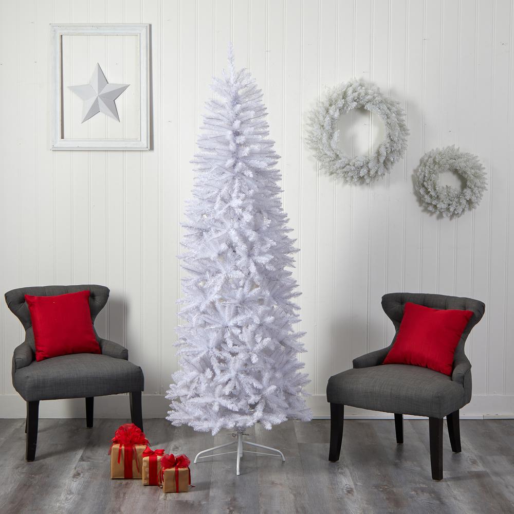 7ft. Slim White Artificial Christmas Tree with 995 Bendable Branches. Picture 5