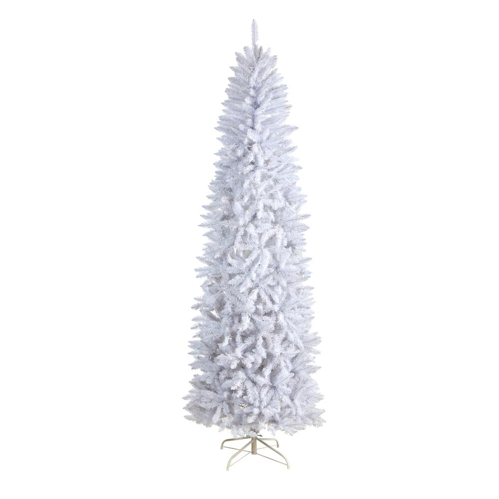 8ft. Slim White Artificial Christmas Tree with 1348 Bendable Branches. Picture 1