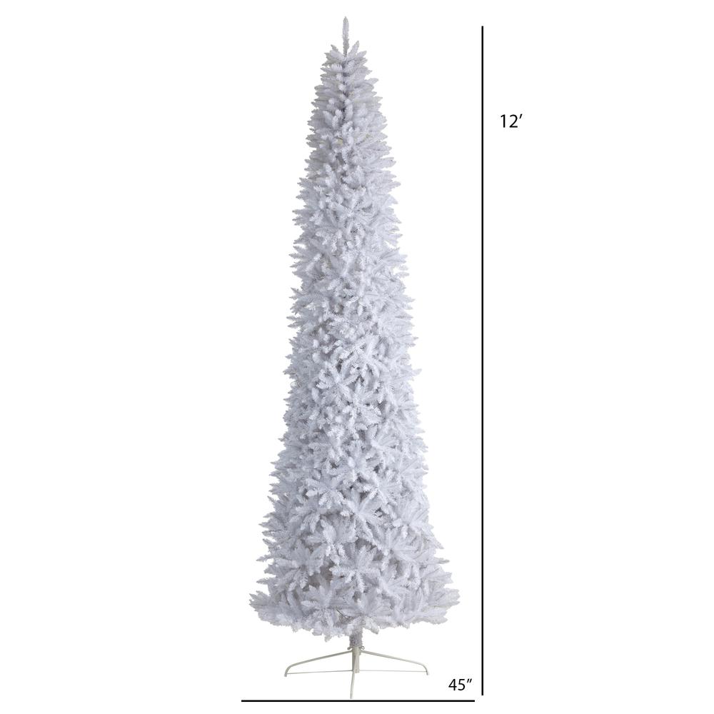 12ft. Slim White Artificial Christmas Tree with 3235 Bendable Branches. Picture 2