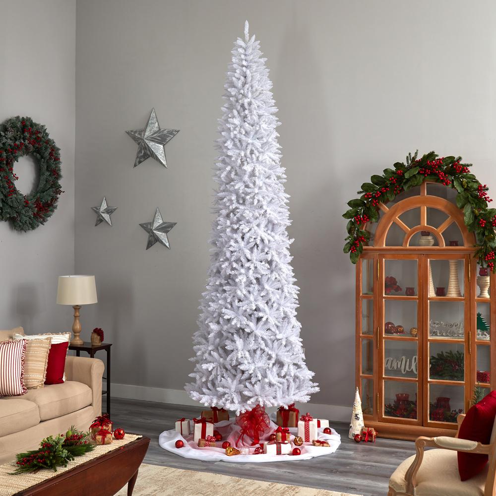 12ft. Slim White Artificial Christmas Tree with 3235 Bendable Branches. Picture 6
