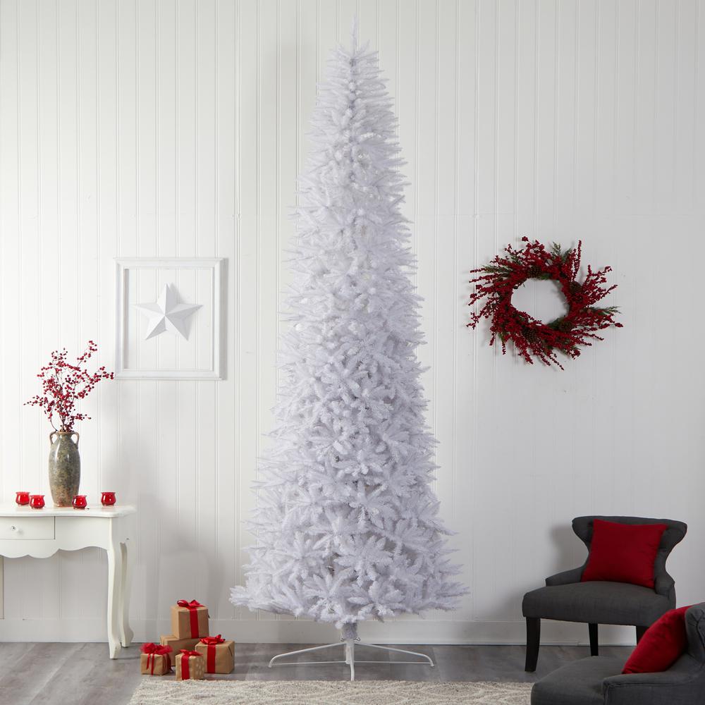 12ft. Slim White Artificial Christmas Tree with 3235 Bendable Branches. Picture 5