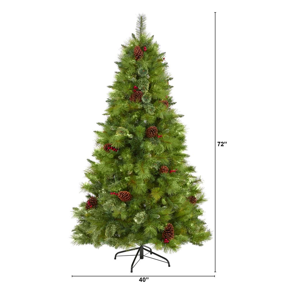 6ft. Montana Mixed Pine Artificial Christmas Tree with Pine Cones, Berries. Picture 2