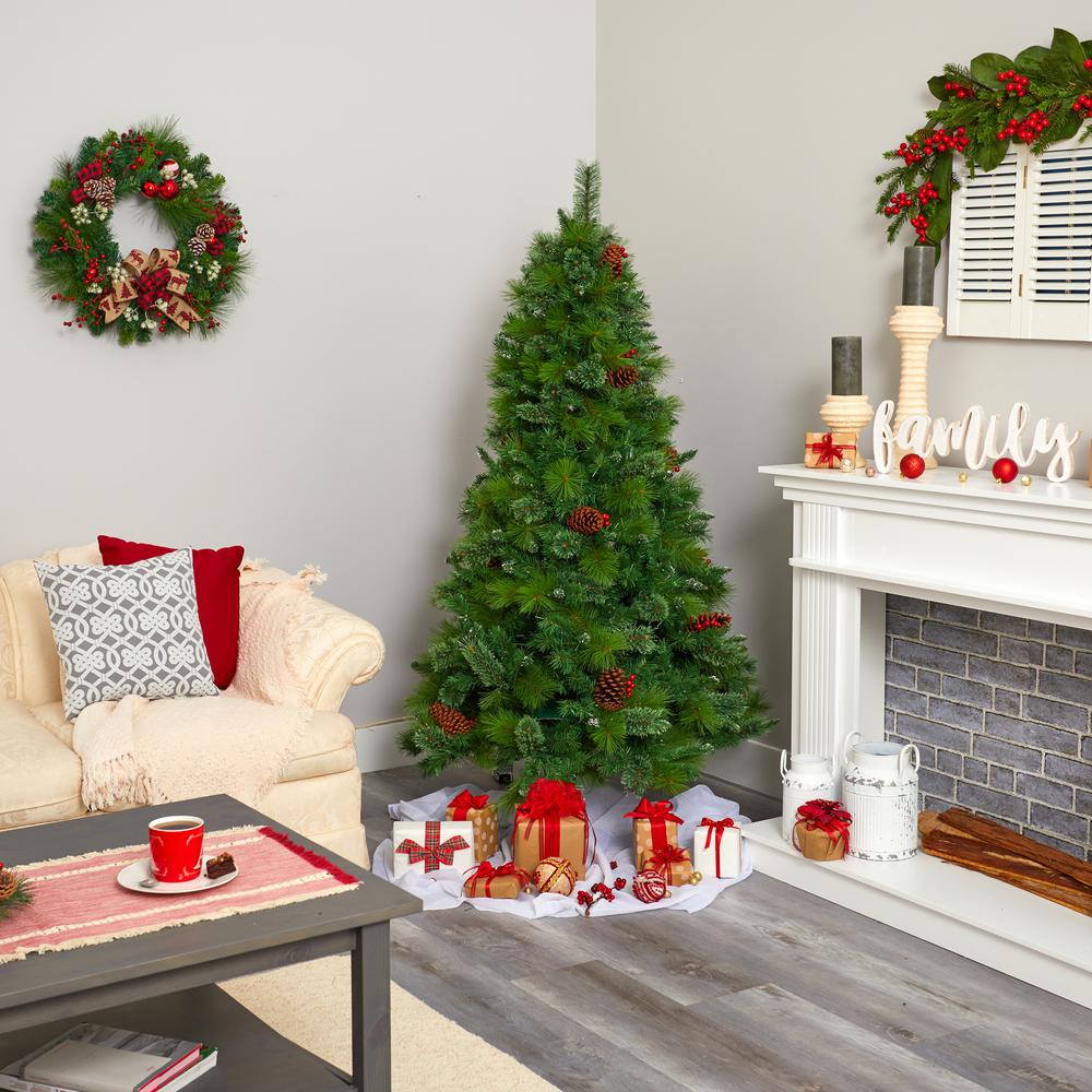 6ft. Montana Mixed Pine Artificial Christmas Tree with Pine Cones, Berries. Picture 6