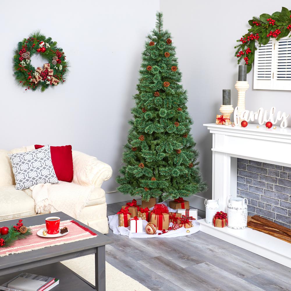 7ft. White Mountain Pine Artificial Christmas Tree with 723 Bendable Branches. Picture 7