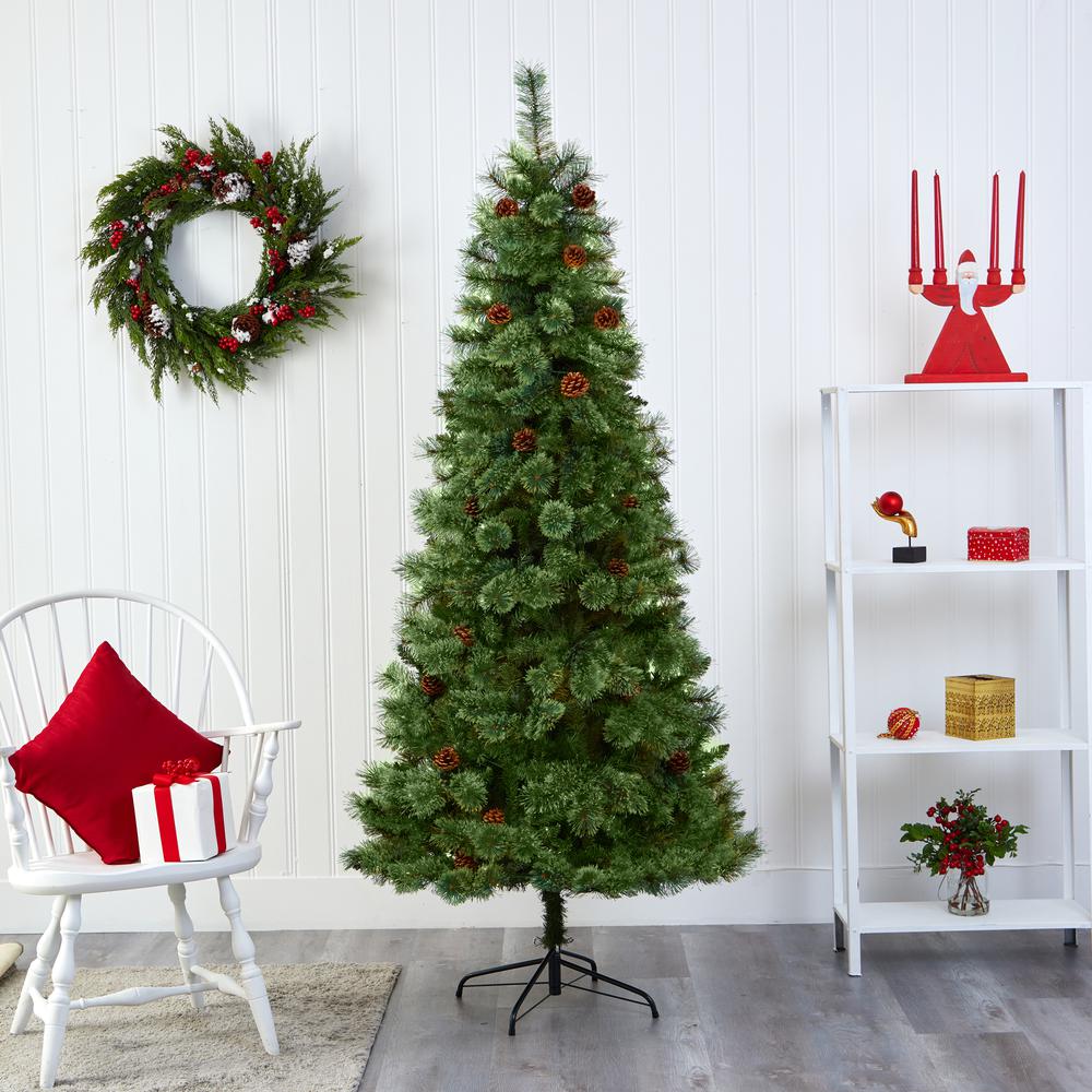 7ft. White Mountain Pine Artificial Christmas Tree with 723 Bendable Branches. Picture 6