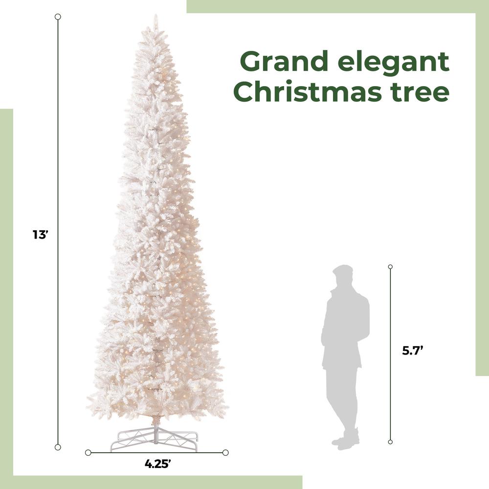 13ft. Slim White Artificial Christmas Tree with 1350 Warm White LED Lights. Picture 5