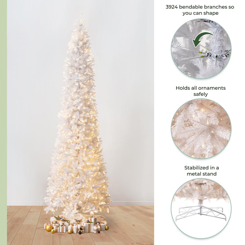 13ft. Slim White Artificial Christmas Tree with 1350 Warm White LED Lights. Picture 10
