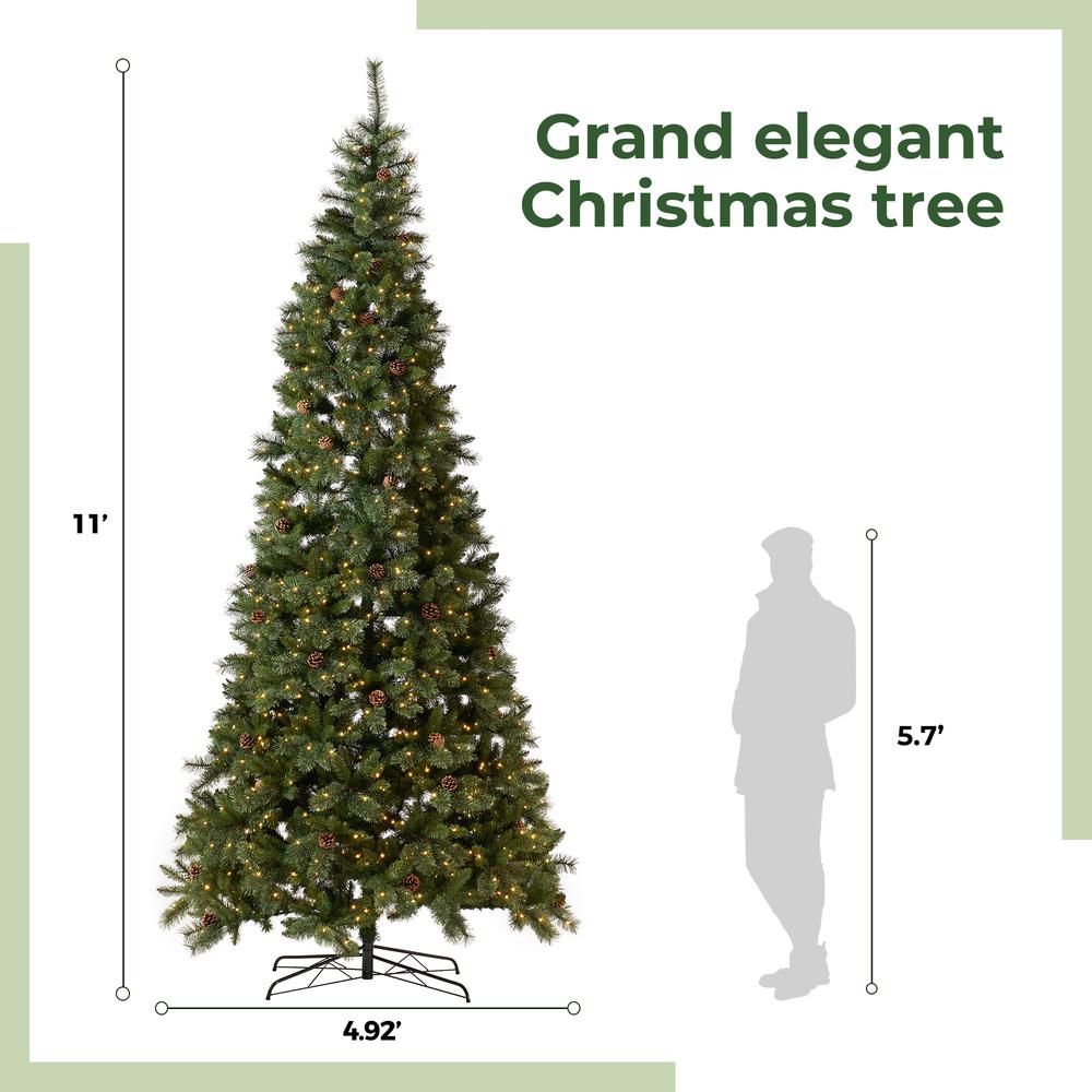 11ft. White Mountain Pine Artificial Christmas Tree with 1050 Clear LED Lights. Picture 5