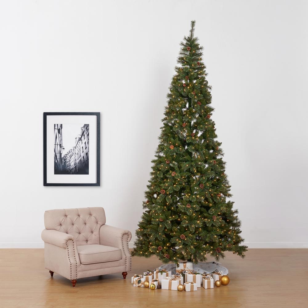 11ft. White Mountain Pine Artificial Christmas Tree with 1050 Clear LED Lights. Picture 14