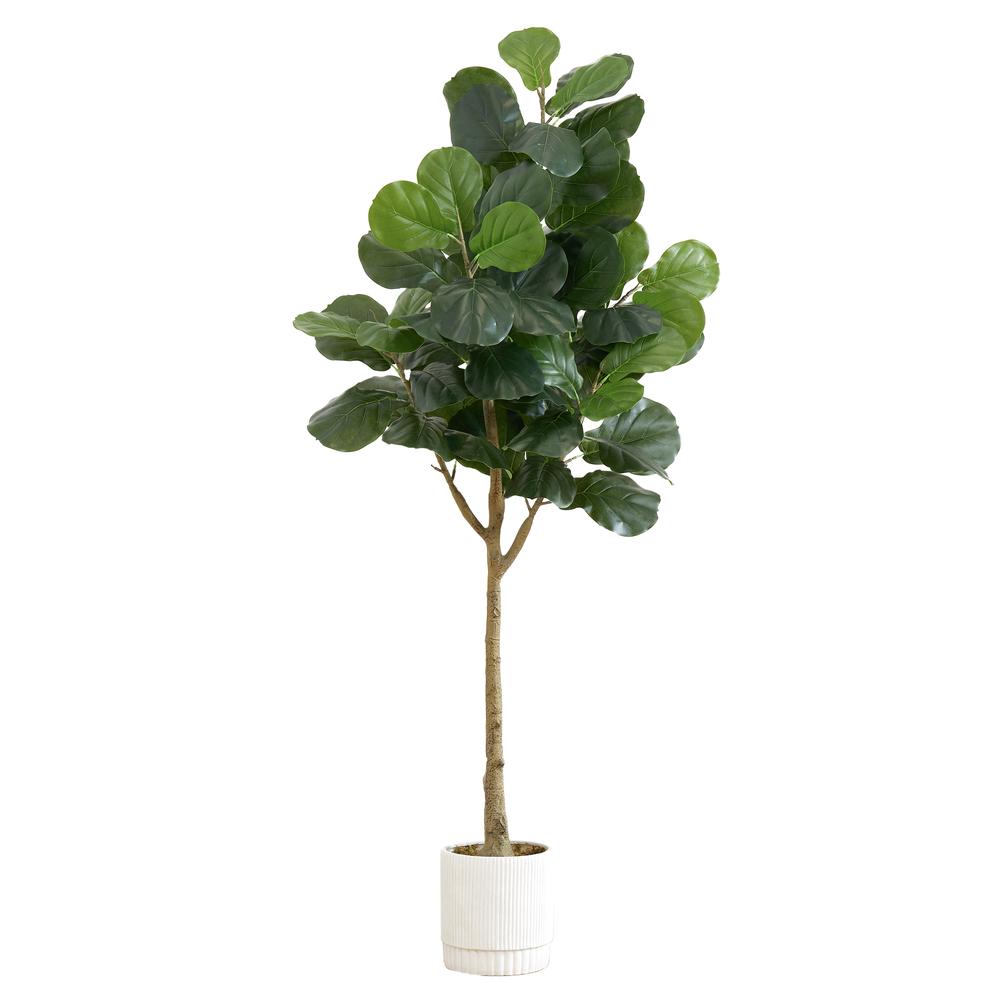 6ft. Artificial Fiddle Leaf Fig Tree with White Decorative Planter. Picture 1