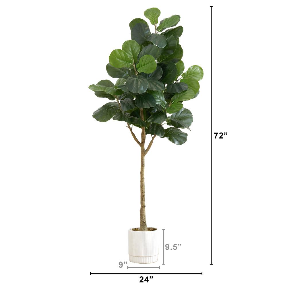 6ft. Artificial Fiddle Leaf Fig Tree with White Decorative Planter. Picture 2