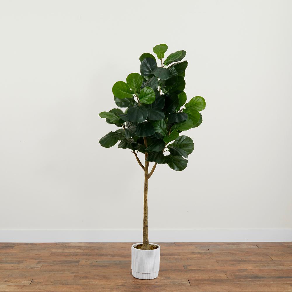 6ft. Artificial Fiddle Leaf Fig Tree with White Decorative Planter. Picture 5