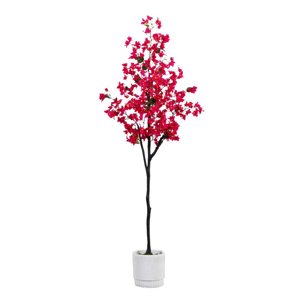 6ft. Artificial Bougainvillea Tree with White Decorative Planter. Picture 9