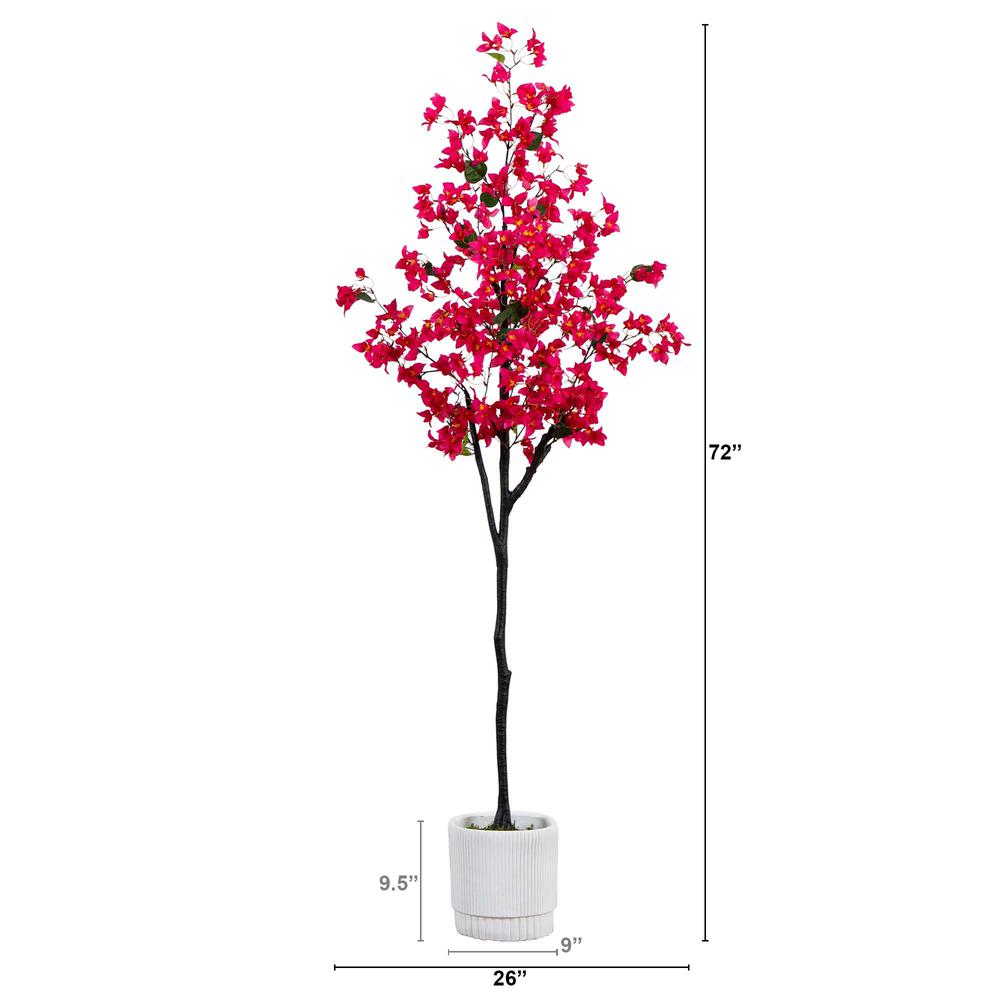 6ft. Artificial Bougainvillea Tree with White Decorative Planter. Picture 1