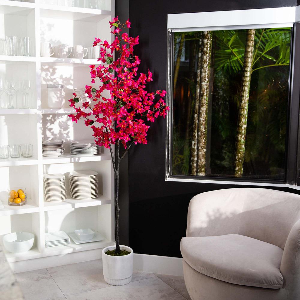 6ft. Artificial Bougainvillea Tree with White Decorative Planter. Picture 8
