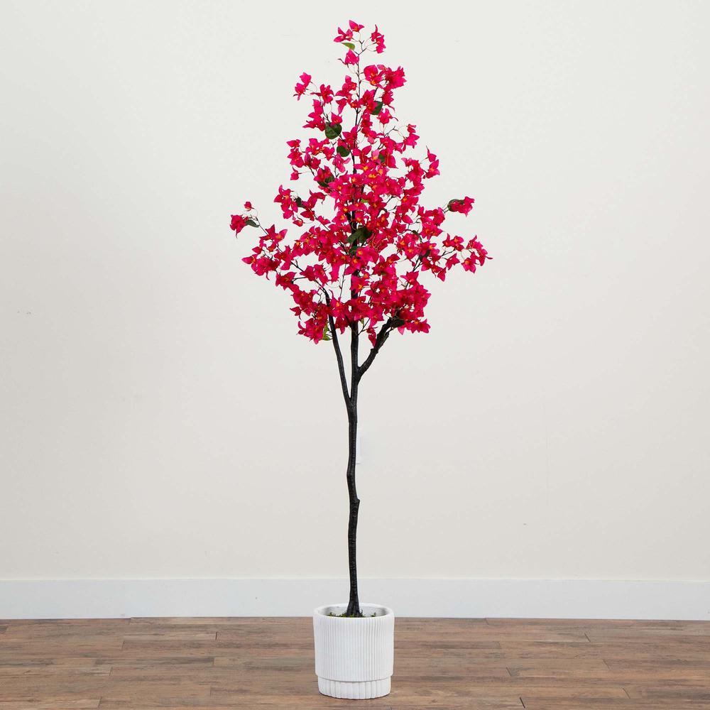 6ft. Artificial Bougainvillea Tree with White Decorative Planter. Picture 7