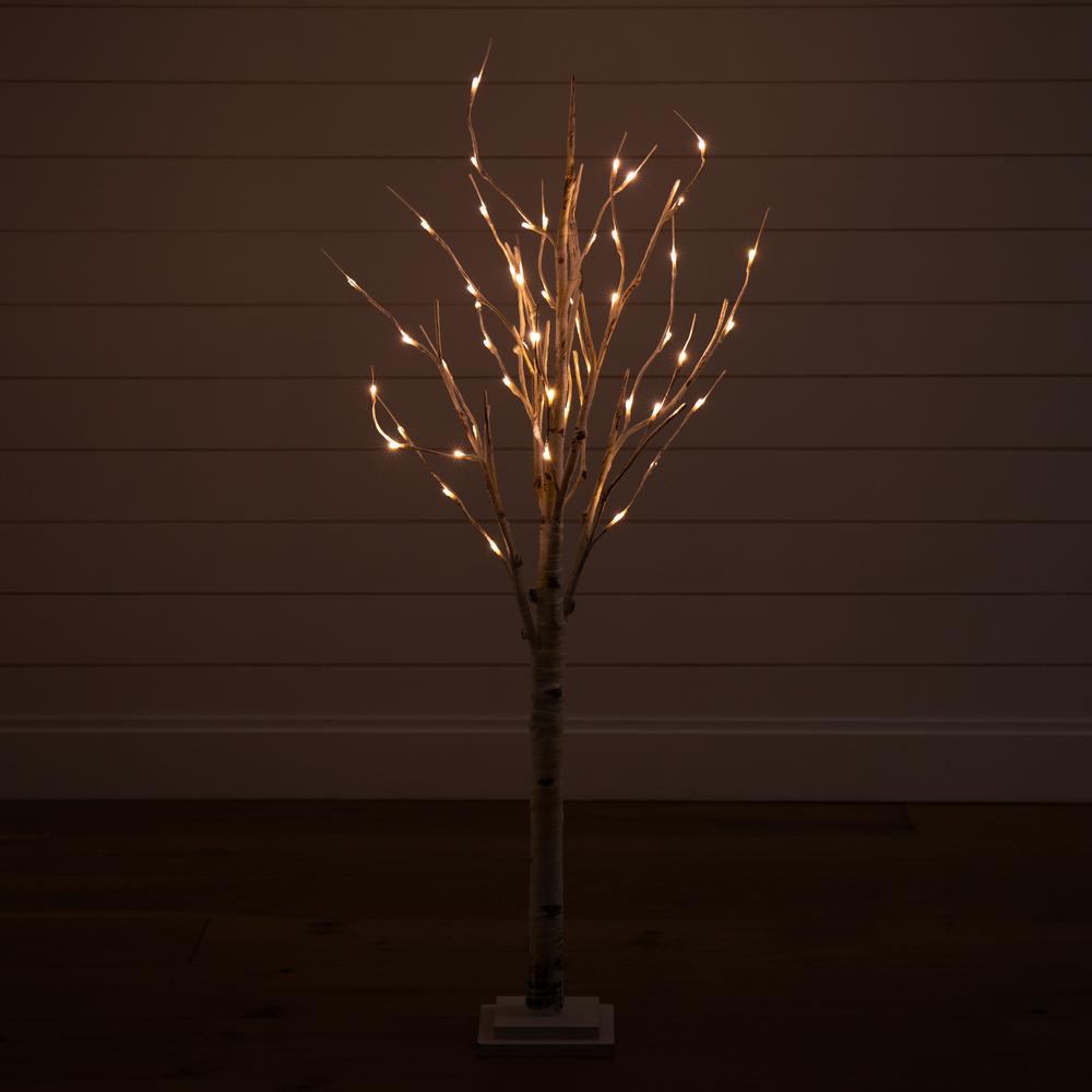 4ft. Pre-Lit Artificial Birch Tree with 50 Warm White LED Lights. Picture 3