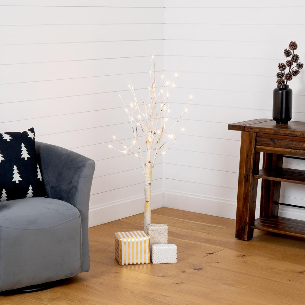 4ft. Pre-Lit Artificial Birch Tree with 50 Warm White LED Lights. Picture 7