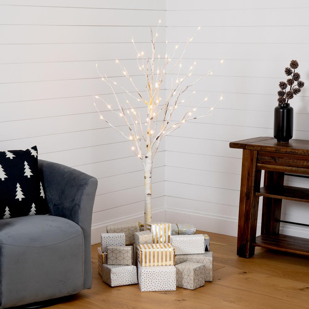 5ft. Pre-Lit Artificial Birch Tree with 76 Warm White LED Lights. Picture 7
