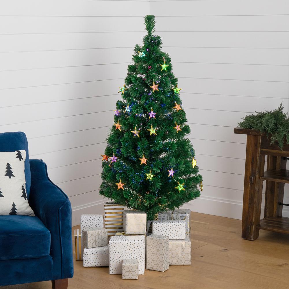 Fiber Optic Artificial Christmas Tree with 60 Colorful Star-Shaped LED Lights. Picture 4