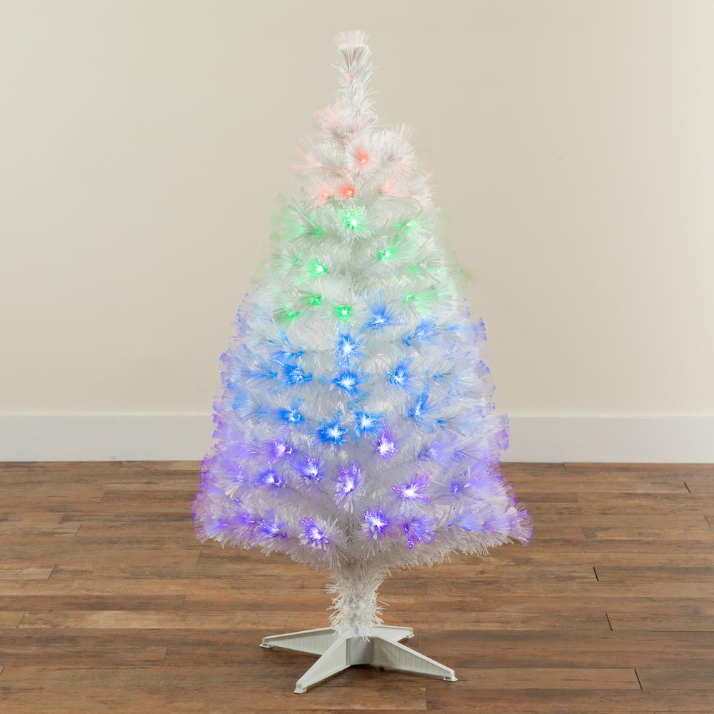 White Pre-Lit Fiber Optic Artificial Christmas Tree with 120 Colorful LED Lights. Picture 4