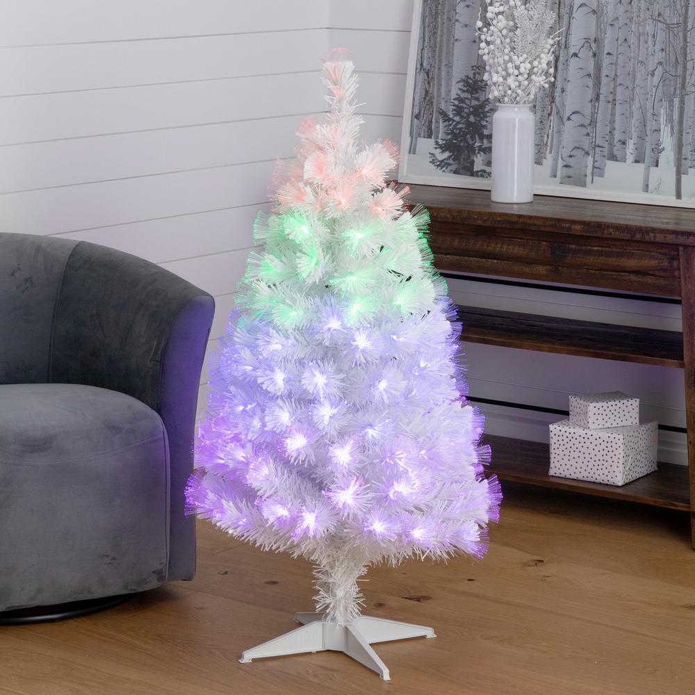 White Pre-Lit Fiber Optic Artificial Christmas Tree with 120 Colorful LED Lights. Picture 10