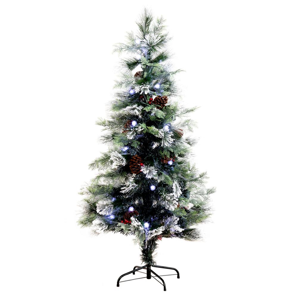 Flocked Pre-Lit Fiber Optic Artificial Pinecone and Berries Christmas Tree. Picture 1
