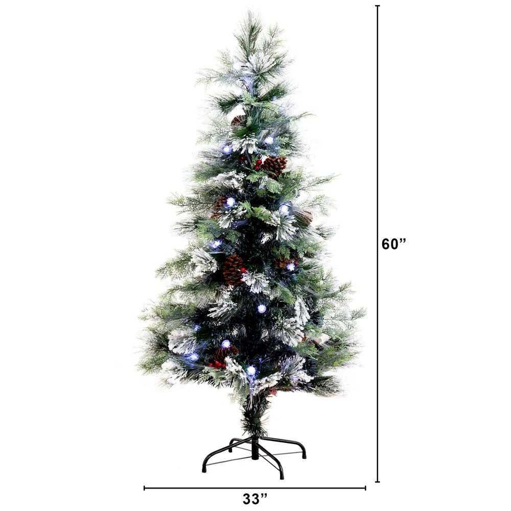 Flocked Pre-Lit Fiber Optic Artificial Pinecone and Berries Christmas Tree. Picture 2